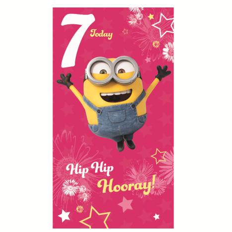 7 Today Pink Minions 7th Birthday Card 